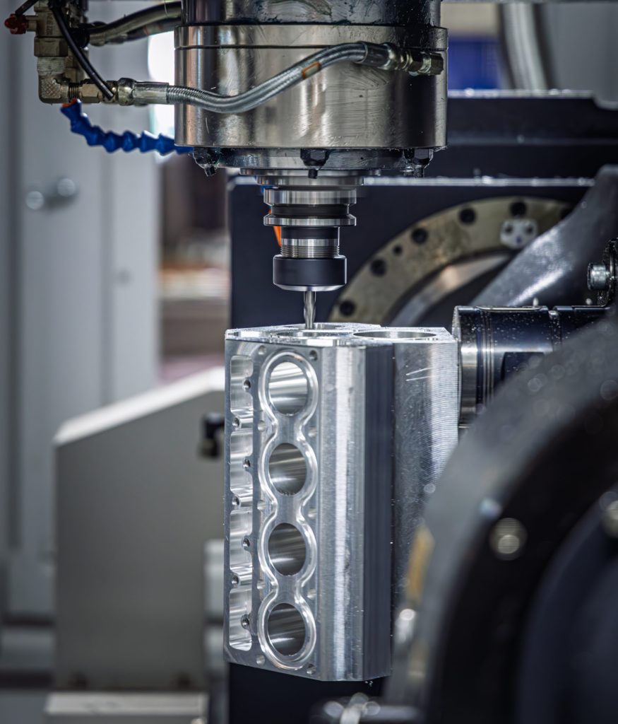 CNC lathe with an engine block