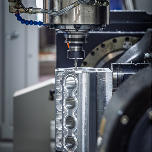CNC lathe with an engine block